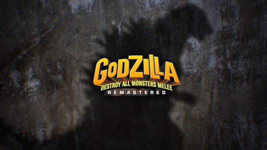 Godzilla: Destroy All Monsters Melee Remastered logo over a monster silhouette